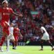 El colombiano Luis Diaz del Liverpool, autor de dos tantos, celebra el 3-0, en el amistoso ante el Sevilla, en Inglaterra. (Futbol, Amistoso, Reino Unido) EFE/EPA/ADAM VAUGHAN