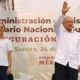 Fotografía cedida del mandatario mexicano, Andrés Manuel López Obrador, y la presidenta electa, Claudia Sheinbaum, durante una rueda de prensa en Guaymas (México). EFE/ Presidencia De México