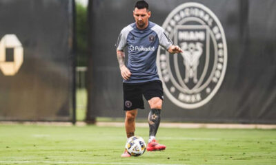 Fotografía cedida este martes, 17 de septiembre, por el club estadounidense de fútbol Inter Miami en la que se registró al atacante argentino Lionel Messi, durante un entrenamiento, en Miami (Florida, EE.UU.). EFE/Inter Miami