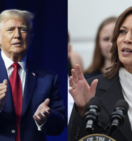 Combo de fotografías donde se observa a los candidatos a la presidencia de Estados Unidos el expresidente Donald Trump y a la actual vicepresidenta Kamala Harris. EFE/ Ting Shen / POOL