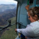 Fotografía cedida por la presidencia de Perú de la presidenta Dina Boluarte supervisando el desplazamiento de helicópteros con el sistema Bambi bucket en la zona de la Florida en Amazonas. EFE/ Presidencia De Perú