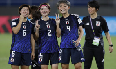 Jugadoras de Japón celebran al final de un partido de las semifinales de la Copa Mundial Femenina sub-20. EFE/ Ernesto Guzmán