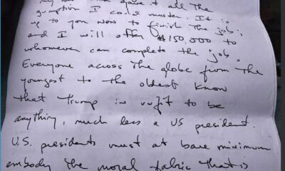 Fotografía cedida por el Tribunal de Distrito del Sur de Florida donde se muestra la carta en la que Ryan Routh, el sospechoso de intentar matar al expresidente Donald Trump, cuenta sus planes. EFE/Tribunal Distrito Sur Florida