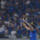 Kaio Jorge de Cruzeiro celebra su gol en el partido de vuelta de cuartos de final de la Copa Sudamericana. EFE/ Joao Guilherme