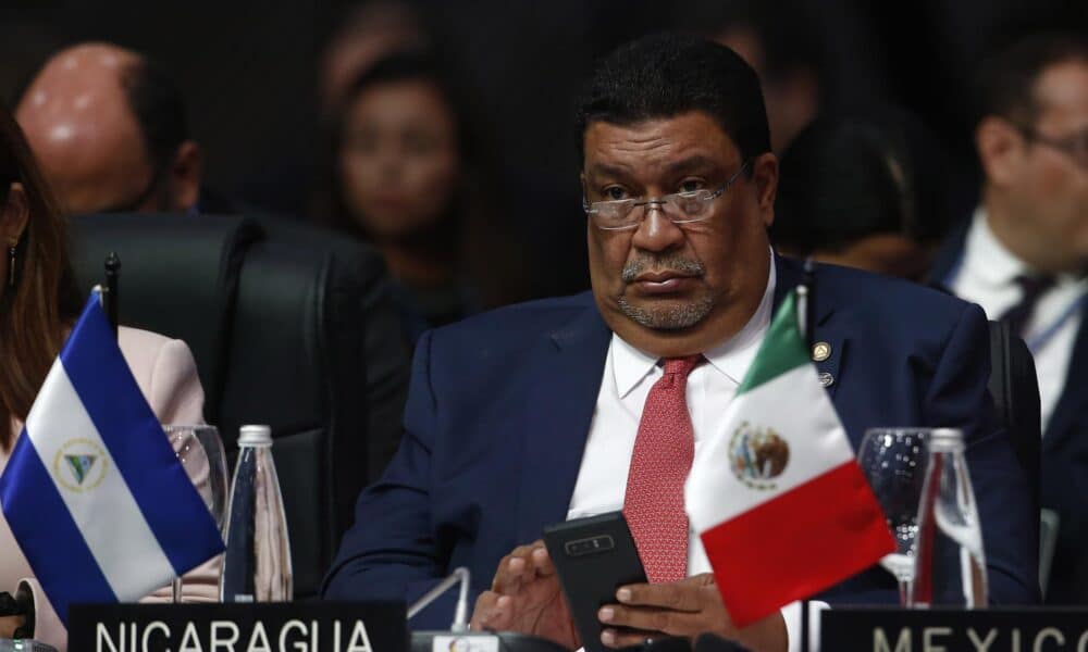 Fotografía de archivo del ahora canciller de Nicaragua, Valdrack Jaentschke, en la 49 Asamblea General de la OEA, en Medellín (Colombia) en 2019. EFE/ Luis Eduardo Noriega A.