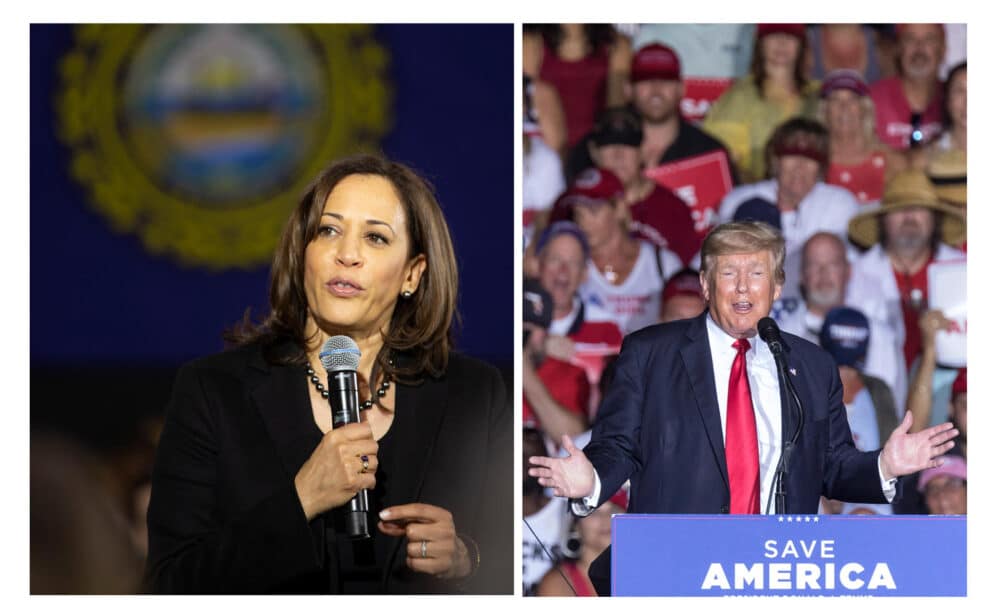 Combo de fotografías de archivo que muestra a la vicepresidenta de EE.UU. Kamala Harris (i) y al expresidente Donald Trump. Archivo. EFE