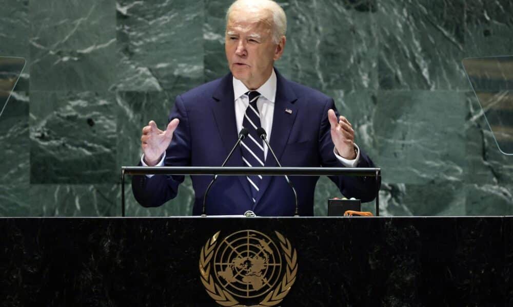 El presidente de Estados Unidos, Joe Biden, habla durante el debate general del 79º periodo de sesiones de la Asamblea General de las Naciones Unidas en la Sede de las Naciones Unidas en Nueva York, Nueva York, EE.UU. EFE/JUSTIN LANE