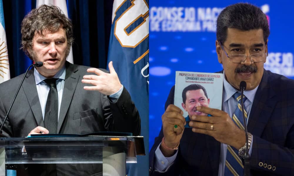 Combo de dos fotografías de archivo de los presidentes de Argentina, Javier Milei (i), y de Venezuela, Nicolás Maduro. EFE/ Cristóbal Herrera-Ulashkevich / Miguel Gutiérrez