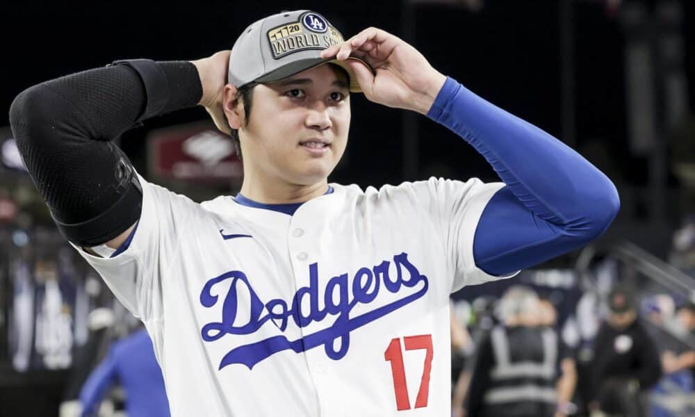 Shohei Ohtani de los Dodgers tras ganar el sexto juego de la Serie de Campeonato de la Liga Nacional de Béisbol de las Grandes Ligas (MLB) EFE/EPA/ALLISON DINNER