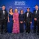 Fotografía cedida por LLYC donde aparecen la presidenta del Americas Society/Council of the Americas (AS/COA), Susan Segal (3-d), y la vicepresdente, María Lourdes Terán (2-i), posando junto a los galardonados con los premios Bravo, Martin Umaran (i), por Globant, ganadora de la Compañía de la Década; Paula Santilli (3-i), por PepsiCo Latin America, ganadora del galardón al Liderazgo Visionario; Francisco Alvarez-Demalde (2-d), por Riverwood Capital, ganador del premio al Inversor del Año, y João Vitor Menin, de Inter&Co, ganador del premio Innovador del Año, durante una gala celebrada este miércoles, en Coral Gables, Fl (EE.UU.). EFE/LLYC