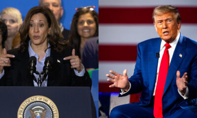 Combo de dos fotografías de la vicepresidenta estadounidense y candidata demócrata a la Casa Blanca, Kamala Harris (i), y su rival republicano, el expresidente Donald Trump (2017-2021). EFE/ Rebecca Droke / Jim Lo Scalzo