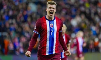 Sorloth, tras su gol ante Eslovenia. EFE/EPA/Terje Pedersen.