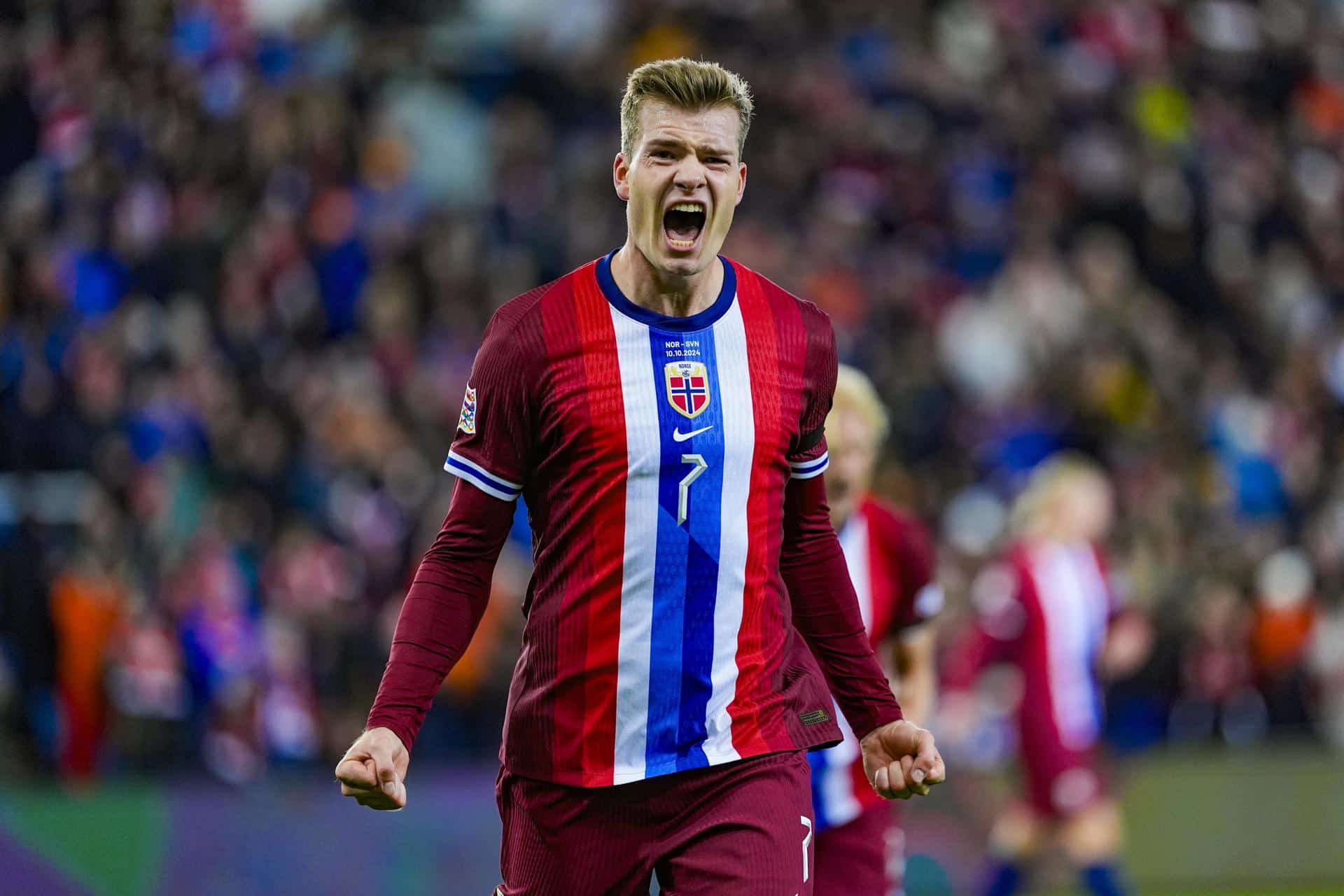 Sorloth, tras su gol ante Eslovenia. EFE/EPA/Terje Pedersen.