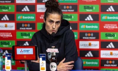 La seleccionadora nacional del equipo absoluto femenino de fútbol, Montse Tomé, ofrece una rueda de prensa con motivo del encuentro amistoso de mañana entre España y Canadá. EFE/Jero Morales