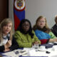 La representante adjunta de Unicef en Colombia, Anna Azaryeva Valente (i); la viceministra de Asuntos Multilaterales, Kandya Gisella Obezo (2i); la directora del Instituto Colombiano de Bienestar Familiar (ICBF), Astrid Cáceres (2d); y el ministro de Salud de Colombia, Guillermo Alfonso Jaramillo (d), hablan durante una rueda de prensa este jueves, en Bogotá (Colombia). EFE/Mauricio Dueñas Castañeda