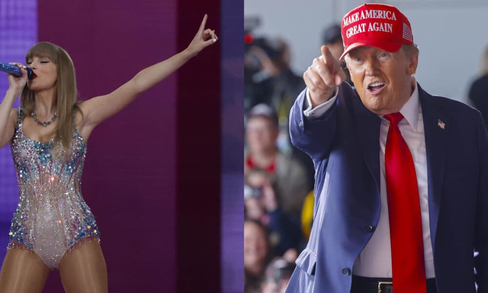 Combo de dos fotografías de archivo de la cantante estadounidense Taylor Swift (i) y el expresidente de los Estados Unidos Donald Trump. La inteligencia artificial (IA) está siendo una técnica de desinformación en las elecciones presidenciales de EE.UU. que va desde surrealistas imágenes de los dos candidatos a la Casa Blanca paseando por una playa agarrados de la mano a llamadas falsas que usaron la voz del presidente, Joe Biden, para instar a los demócratas a no votar. EFE/ ARCHIVO