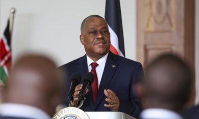 Nairobi (Kenya), 11/10/2024.- Haiti Prime Minister Garry Conille speaks during a joint press conference with Kenya President William Ruto, at the Statehouse in Nairobi, Kenya, 11 October 2024. Garry Conille is on an official State visit in Kenya, which is part of the Multinational Security Support (MSS) mission in Haiti, has a current total of nearly 400 police officers deployed in the mission. President Ruto announced that an additional 600 Kenyan police officers are undergoing pre-deployment training and will be ready for duty soon. He also added that the meeting marks a significant step forward as they reaffirm their commitment to peace, progress and partnership. (Kenia) EFE/EPA/DANIEL IRUNGU