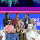 (De izquierda a derecha arriba) Danny Ocean, Mau y Ricky (abajo) Nacho, Lele Pons, y Elena Rose hablan durante un panel de la Semana Billboard de la Música Latina este miércoles, en el icónico teatro Fillmore de Miami Beach, Florida (EE. UU). EFE/Alicia Civita