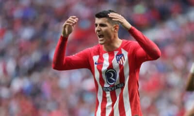 El delantero del Atlético de Madrid, Álvaro Morata, durante el encuentro de la trigésima séptima jornada de la pasada Liga frente a Osasuna, en el estadio Metropolitano. EFE / Kiko Huesca.