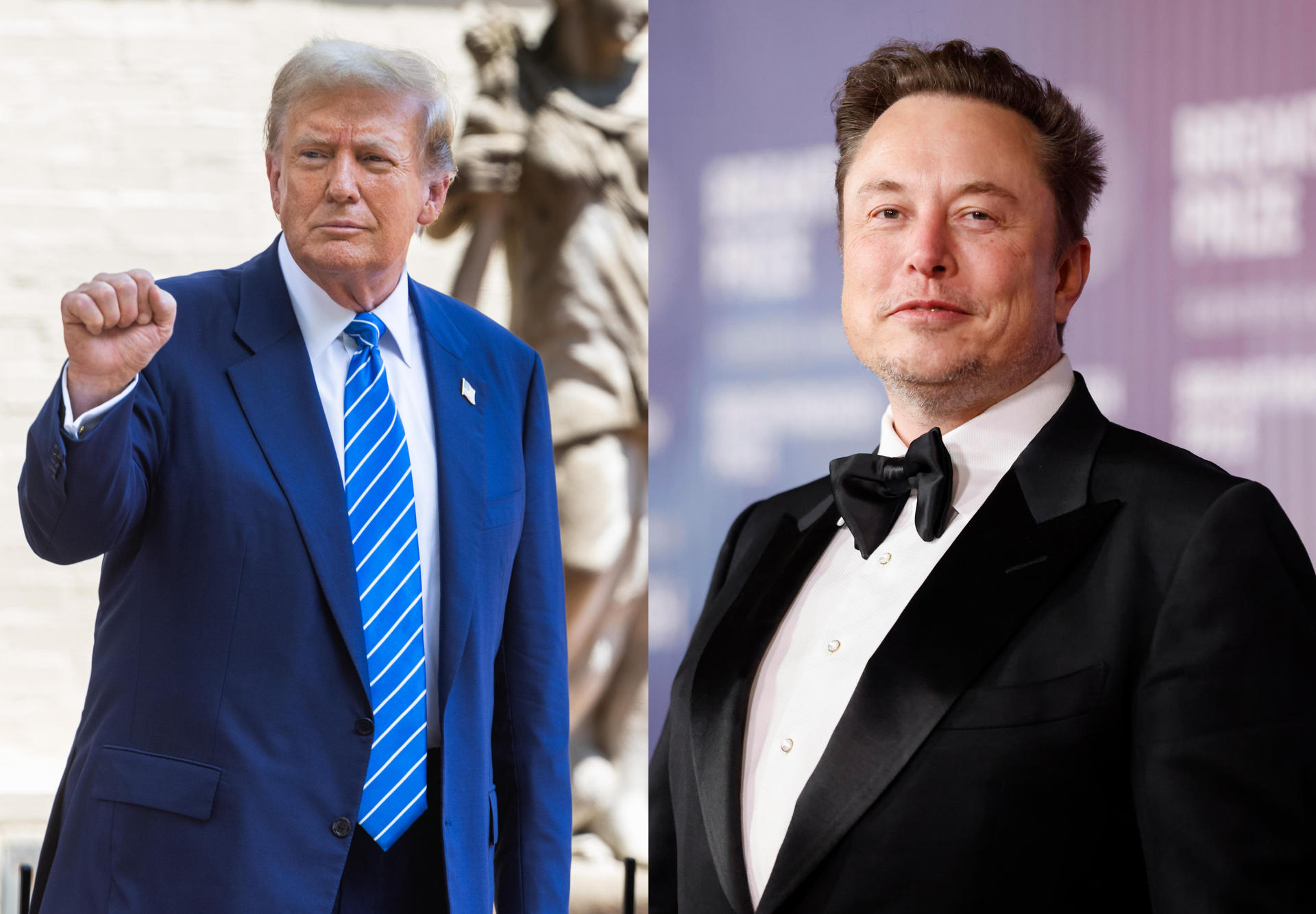 Combo de fotografías de archivo del expresidente y actual candidato republicano a las elecciones presidenciales de Estados Unidos, Donald Trump (i), y el magnate y propietario de la red social X, Elon Musk. EFE/ Jim Lo Scalzo/Caroline Brehman ARCHIVO