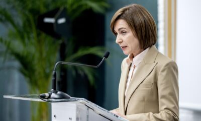 La presidenta moldava, Maia Sandu, durante una conferencia de prensa en Chisinau, el 21 de octubre de 2024. EFE/EPA/DUMITRU DORU