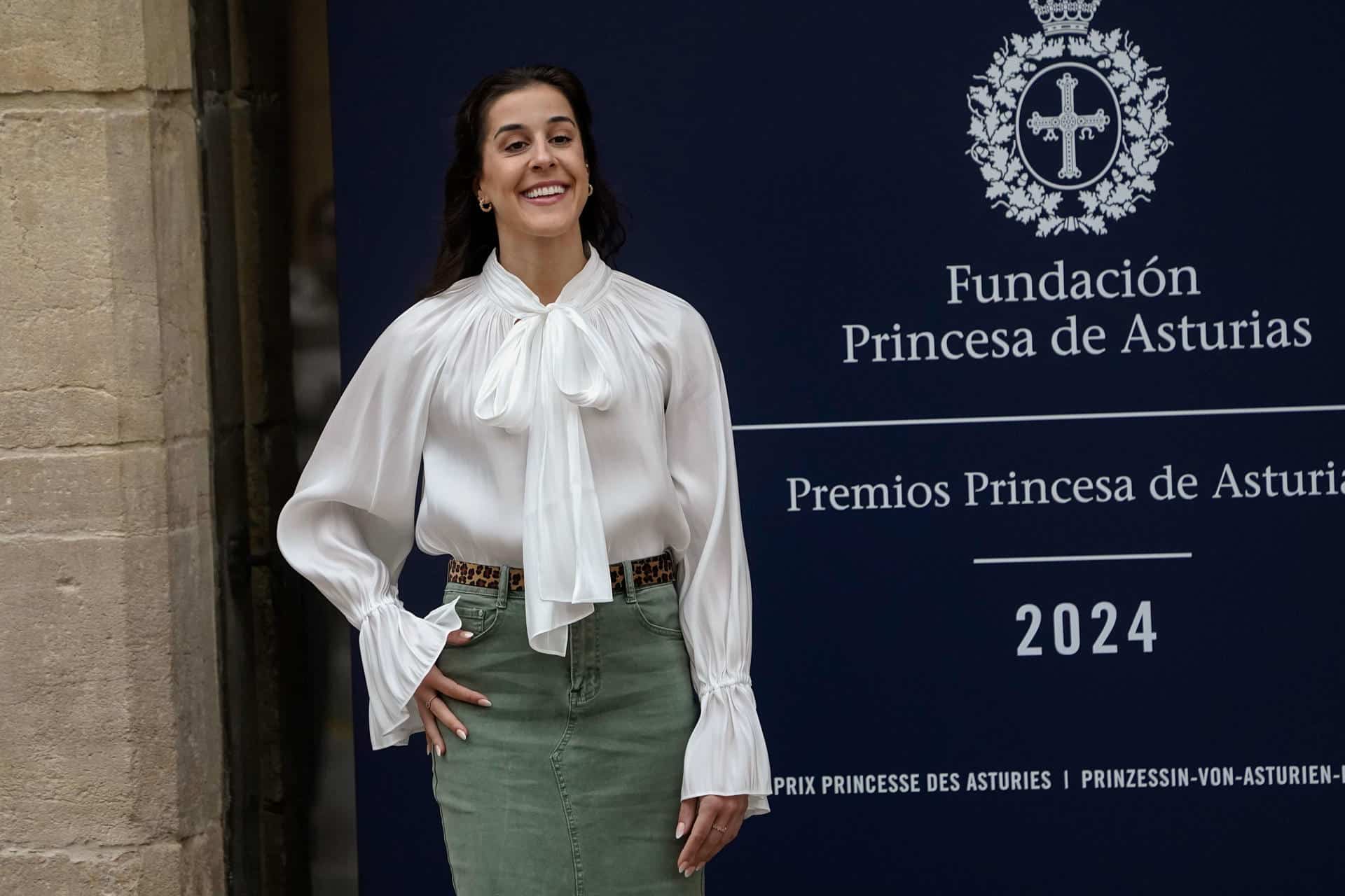 Carolina Marín en Oviedo, ciudad donde este viernes recogerá el Premio Princesa de Asurias de los Deportes. EFE/Paco Paredes