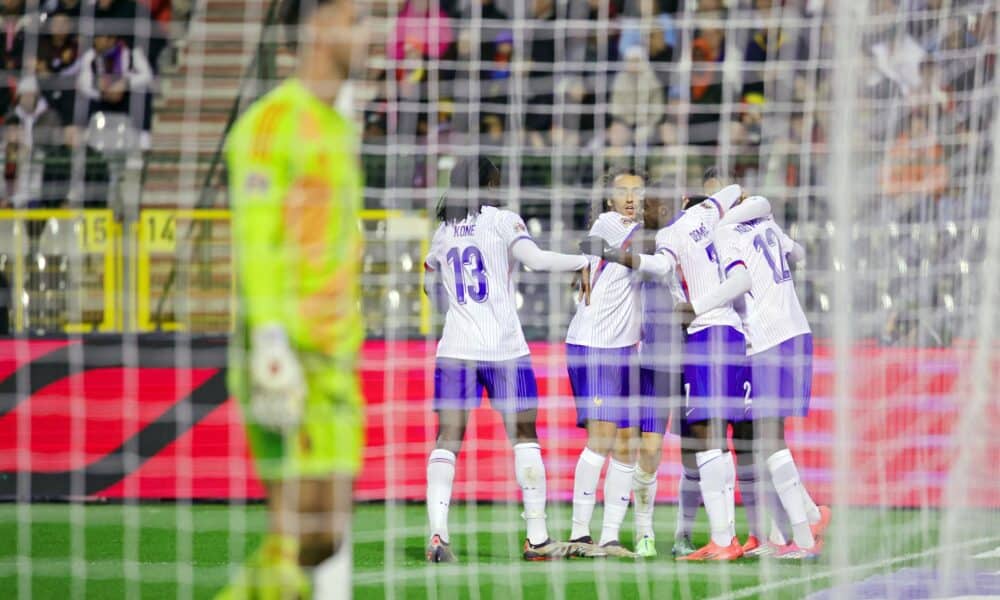 Los jugadores de Francia celebran un gol durante el partido de la UEFA Nations League que han jugado Bélgica y Francia en Bruselas. EFE/EPA/OLIVIER MATTHYS