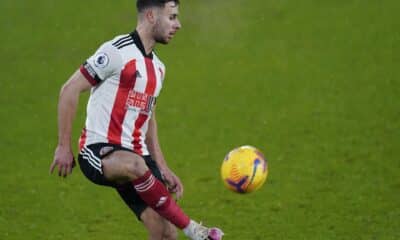 Foto de archivo de George Baldock, en su etapa en el Sheffield United inglés, club en el que militó hasta el final de la pasada temporada, cuando fue traspasado al Panathinaikos griego. EFE/EPA/Tim Keeton / POOL EDITORIAL USE ONLY.