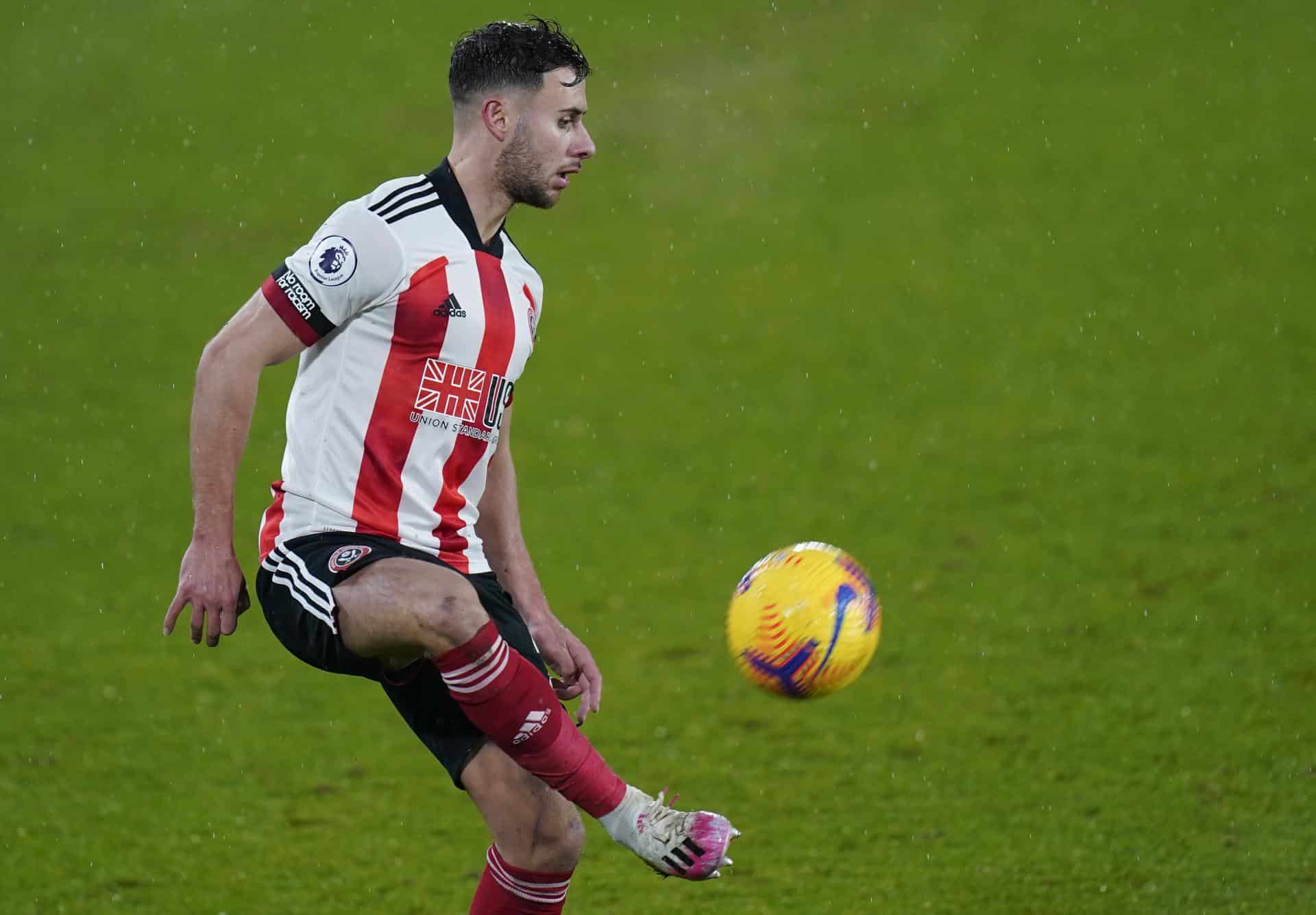 Foto de archivo de George Baldock, en su etapa en el Sheffield United inglés, club en el que militó hasta el final de la pasada temporada, cuando fue traspasado al Panathinaikos griego. EFE/EPA/Tim Keeton / POOL EDITORIAL USE ONLY.