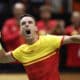 El jugador de la selección española, Roberto Bautista, celebra su victoria ante el jugador de Francia, Arthur Fils, en la cuarta jornada del Grupo B de las Finales de la Copa Davis 2024 en Valencia. . EFE/Kai Foersterling