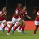 Jugadoras de Santa Fe celebran su paso a la final de la Copa Libertadores Femenina al ganar en penaltis al Independiente del Valle en Luque (Paraguay). EFE/ Juan Pablo Pino