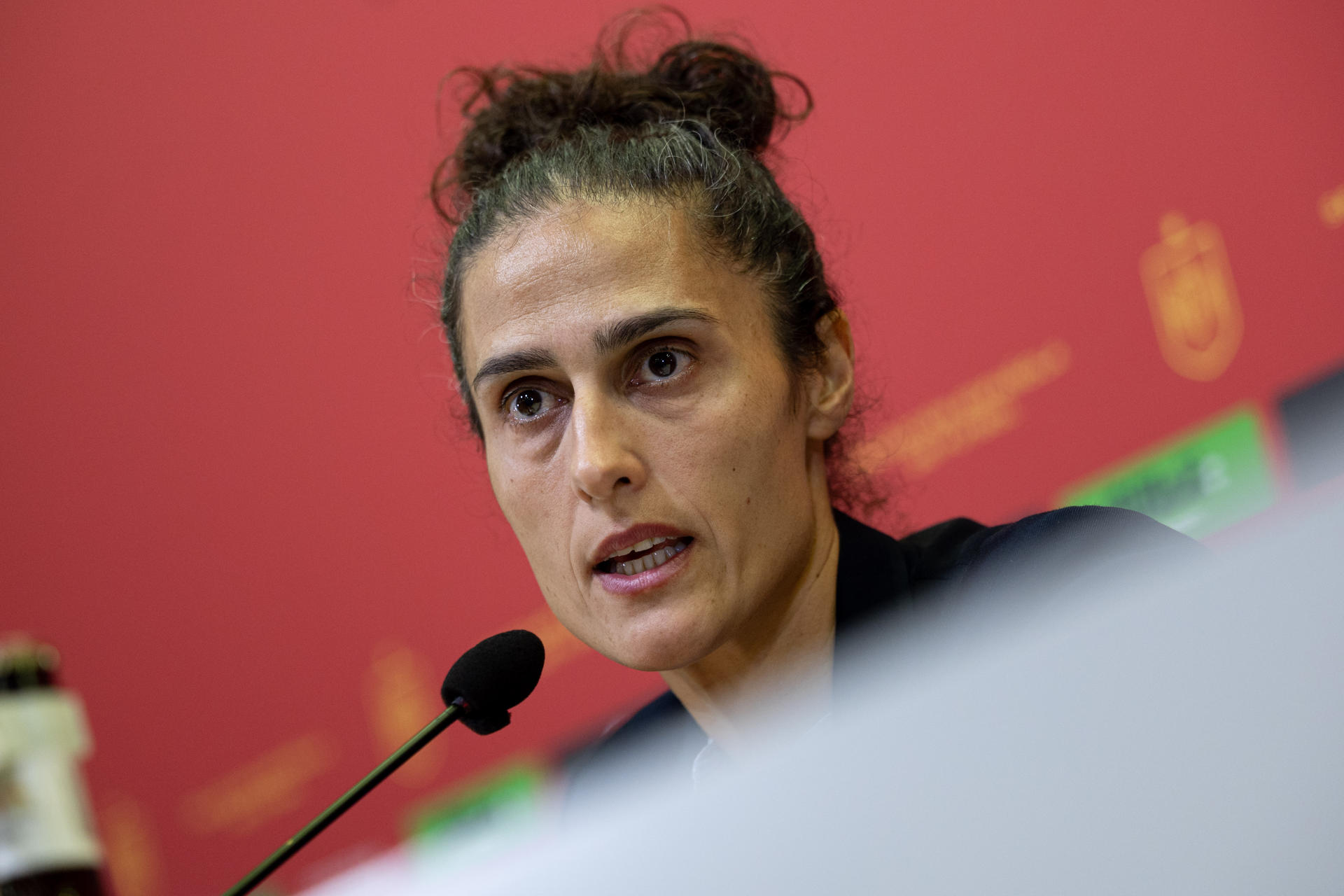 La seleccionadora española de fúbol, Montse Tomé, anuncia la lista de jugadoras convocadas para los partidos amistosos que España jugará contra Canadá e Italia los próximos días 25 y 29 de octubre, en la Ciudad del Fútbol de Las Rozas (Madrid). EFE/Daniel González