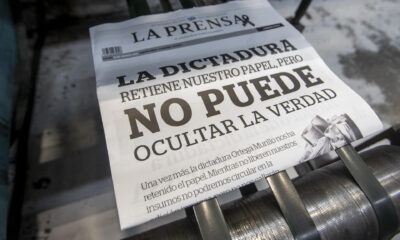 Fotografiá de archivo del 12 de agosto de 2021 que muestra la última portada del diario La prensa debido a una retención de papel por parte del gobierno de Nicaragua, en Managua (Nicaragua). EFE/Jorge Torres