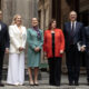 De izquierda a derecha, el presidente del Consejo Coordinador Empresarial, Francisco Cervantes, la directora ejecutiva de México Pacific, Sarah Bairstow, la presidenta de México, Claudia Sheinbaum, la presidenta y directora ejecutiva de US Chamber of Commerce, Suzanne Clark, el secretario de Economía, Marcelo Ebrard y el vicepresidente del consejo global de Tenaris, Guillermo Vogel (d), posan al termino de una rueda de prensa, en el marco de la cumbre de alto nivel entre líderes y empresarios de México y Estados Unidos realizada en Palacio Nacional de la Ciudad de México (México). EFE/José Méndez