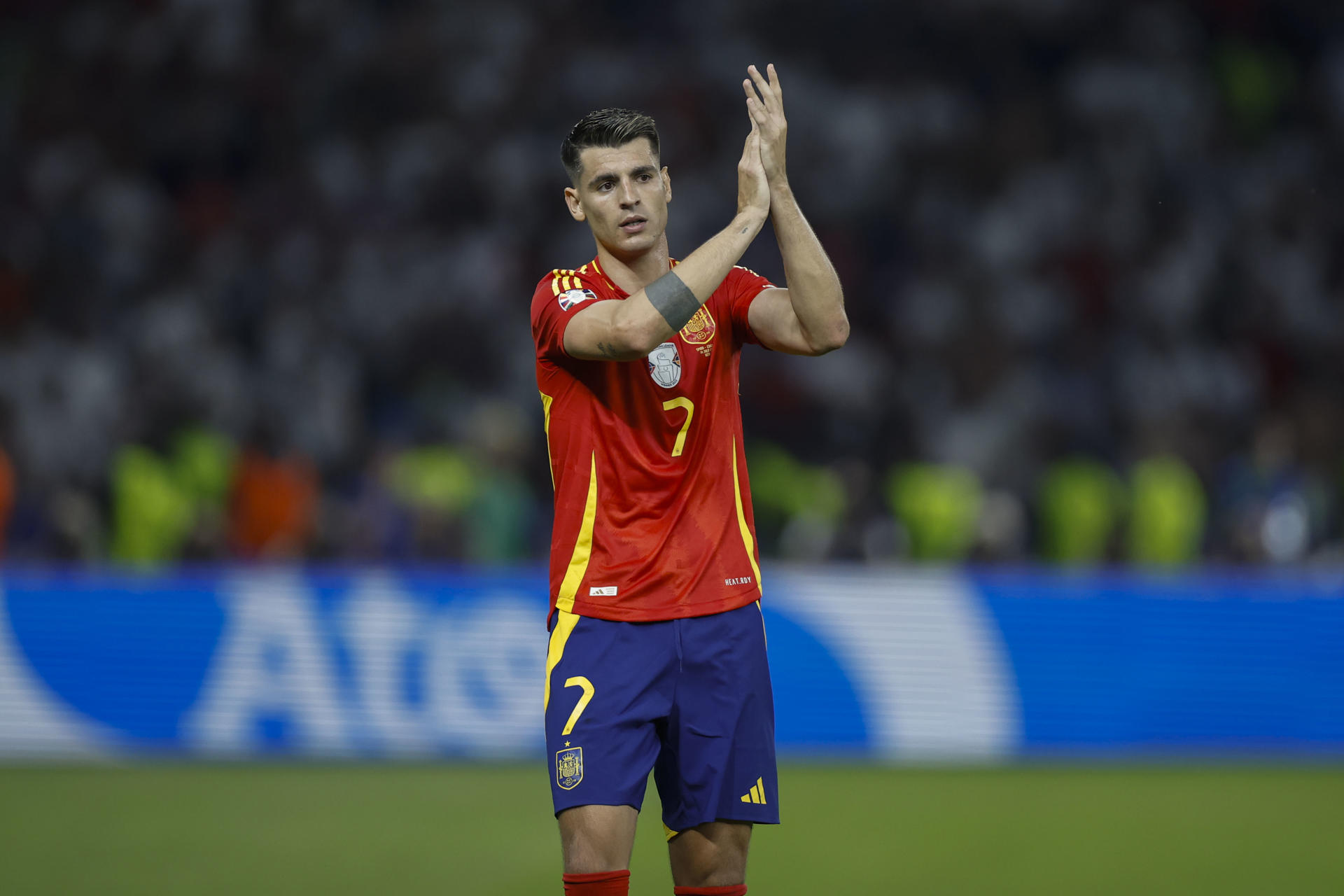 El delantero del AC Milan Álvaro Morata regresa a la selección española para los partidos frente a Dinamarca y Serbia, de la Liga de las Naciones. EFE /Alberto Estévez