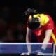 La española Maria Xiao durante el partido de semifinales individual femenino contra Bernadette Szocs de Rumania en el Campeonato Europeo de Tenis de Mesa en Linz, Austria. EFE/EPA/ANNA SZILAGYI