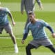 Koke y De Paul, durante el entrenamiento de este miércoles.-EFE/ Borja Sanchez-Trillo