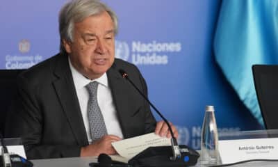 El secretario general de la ONU, António Guterres habla durante una rueda de prensa este miércoles en Cali (Colombia), donde se celebra la Conferencia de las Naciones Unidas sobre Biodiversidad (COP16). EFE/ Ernesto Guzmán Jr.