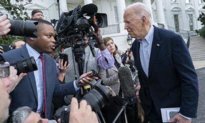 El presidente de Estados Unidos, Joe Biden, habla con los medios de comunicación antes de partir en el Marine One desde la Casa Blanca, Washington, DC, EE. UU., 3 de octubre de 2024. Biden visita este jueves áreas de Florida y Georgia que se han visto afectadas por el huracán Helene. EFE/EPA/Chris Kleponis / POOL