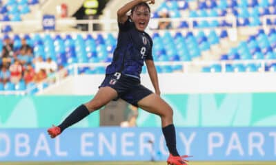 Momo Saruang Ueki Sato celebra su gol, el segundo de Japón ante Zambia en el Mundial Femenino sub-17 en el estadio Olímpico Félix Sánchez en Santo Domingo. EFE/ Orlando Barría