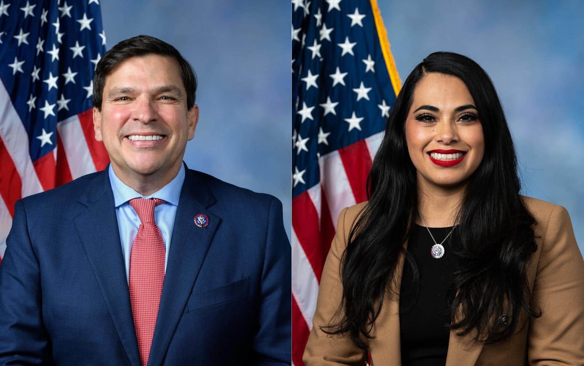 Composición de dos fotografías oficiales donde aparece los candidatos al Congreso por el distrito 34 de Texas, el congresista demócrata Vicente González, y la excongresista republicana Mayra Flores. EFE/Cámara de representantes EEUU