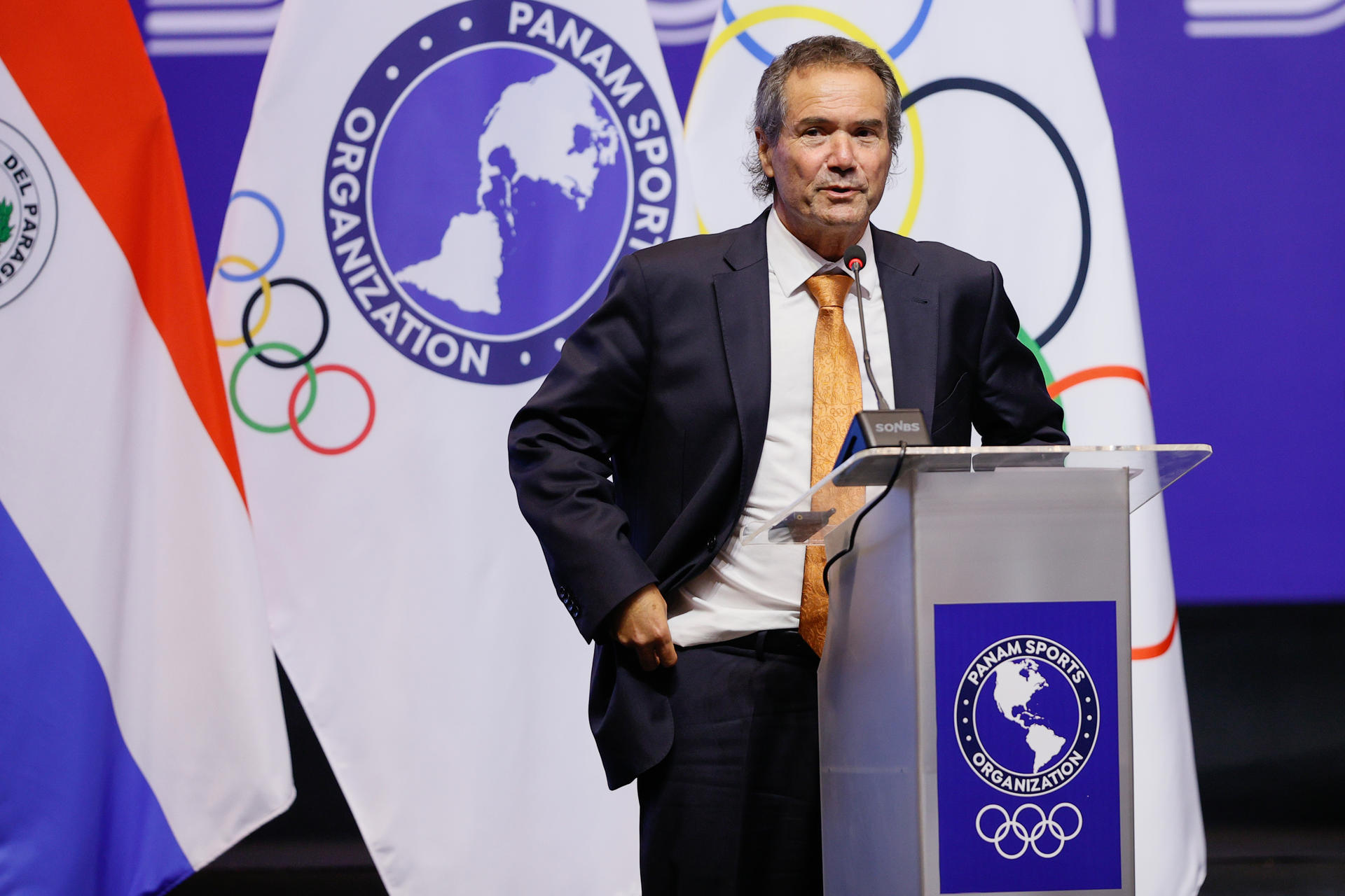 El presidente de Panam Sports, Neven Ilic, ha sido elegido este miércoles en la ciudad paraguaya de Luque para un tercer periodo que se extenderá hasta 2028. EFE/ Juan Pablo Pino