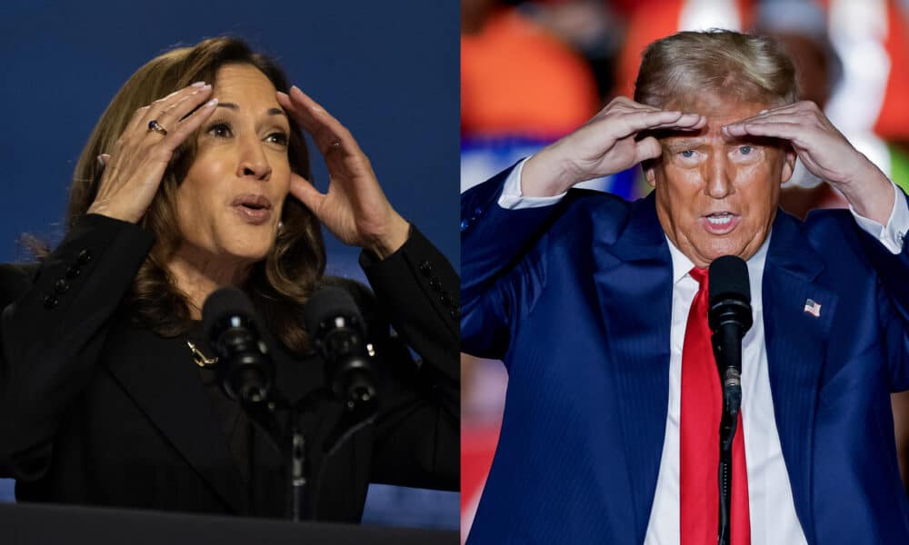 Combo de fotografías donde se observa a la vicepresidenta y candidata demócrata a la presidencia de los Estados Unidos, Kamala Harris, y al expresidente (2017-2021) y candidato republicano a la presidencia de EE.UU., Donald Trump. EFE/ Erik S. Lesser / David Muse