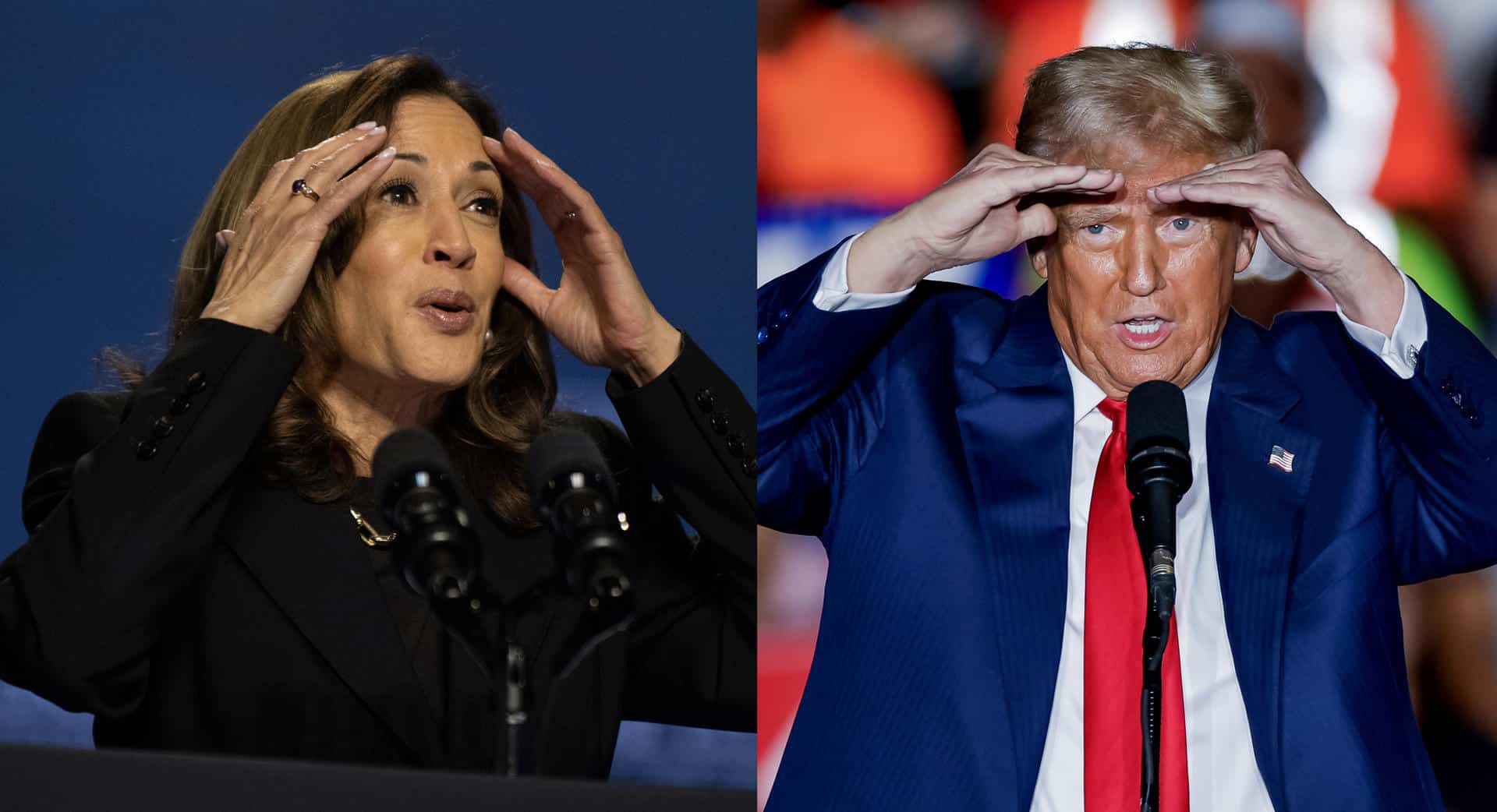 Combo de fotografías donde se observa a la vicepresidenta y candidata demócrata a la presidencia de los Estados Unidos, Kamala Harris, y al expresidente (2017-2021) y candidato republicano a la presidencia de EE.UU., Donald Trump. EFE/ Erik S. Lesser / David Muse