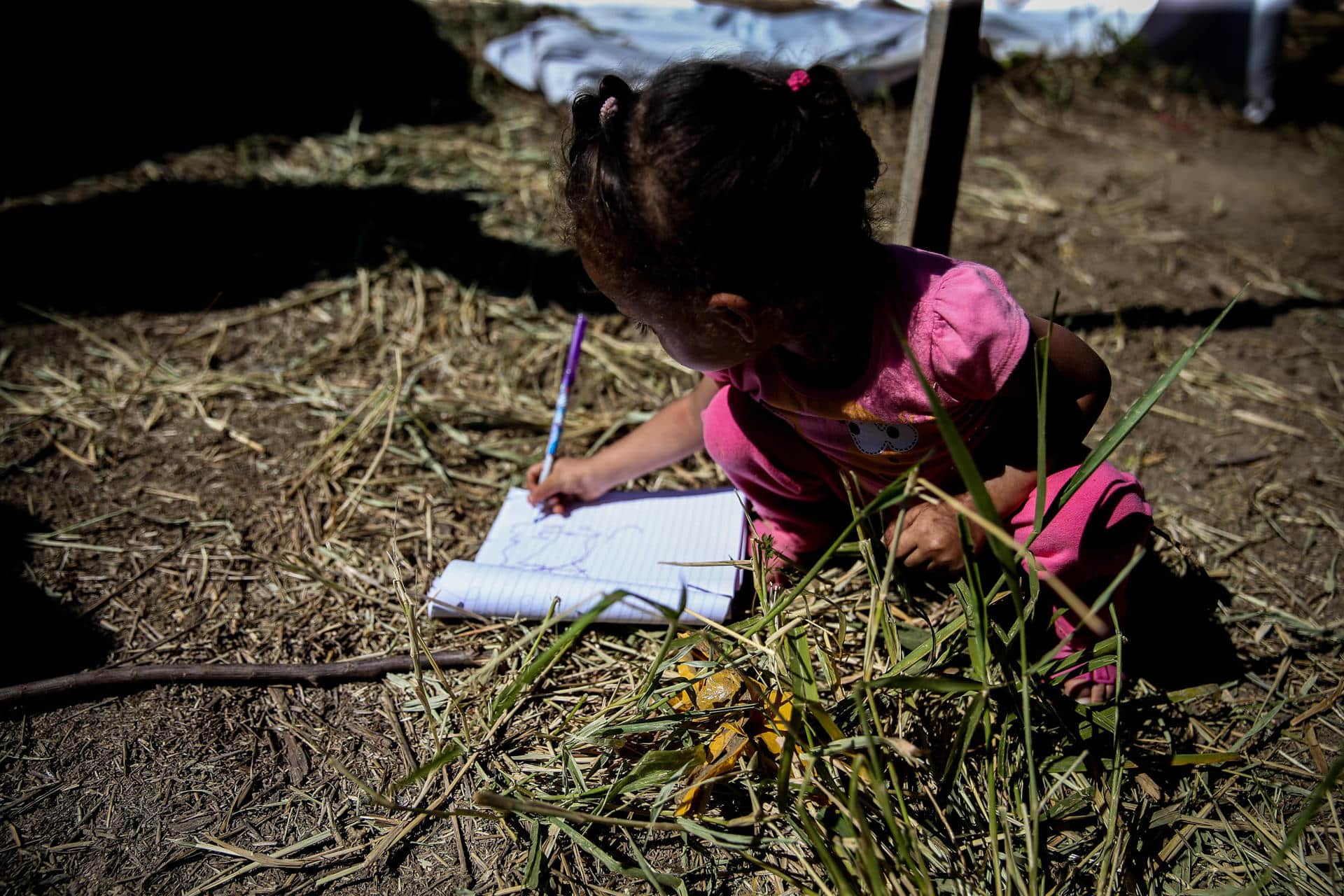 Fotografía fechada el 14 de septiembre de 2017 que muestra a una niña mientras dibuja en un cuaderno. EFE/Fernando Bizerra Jr