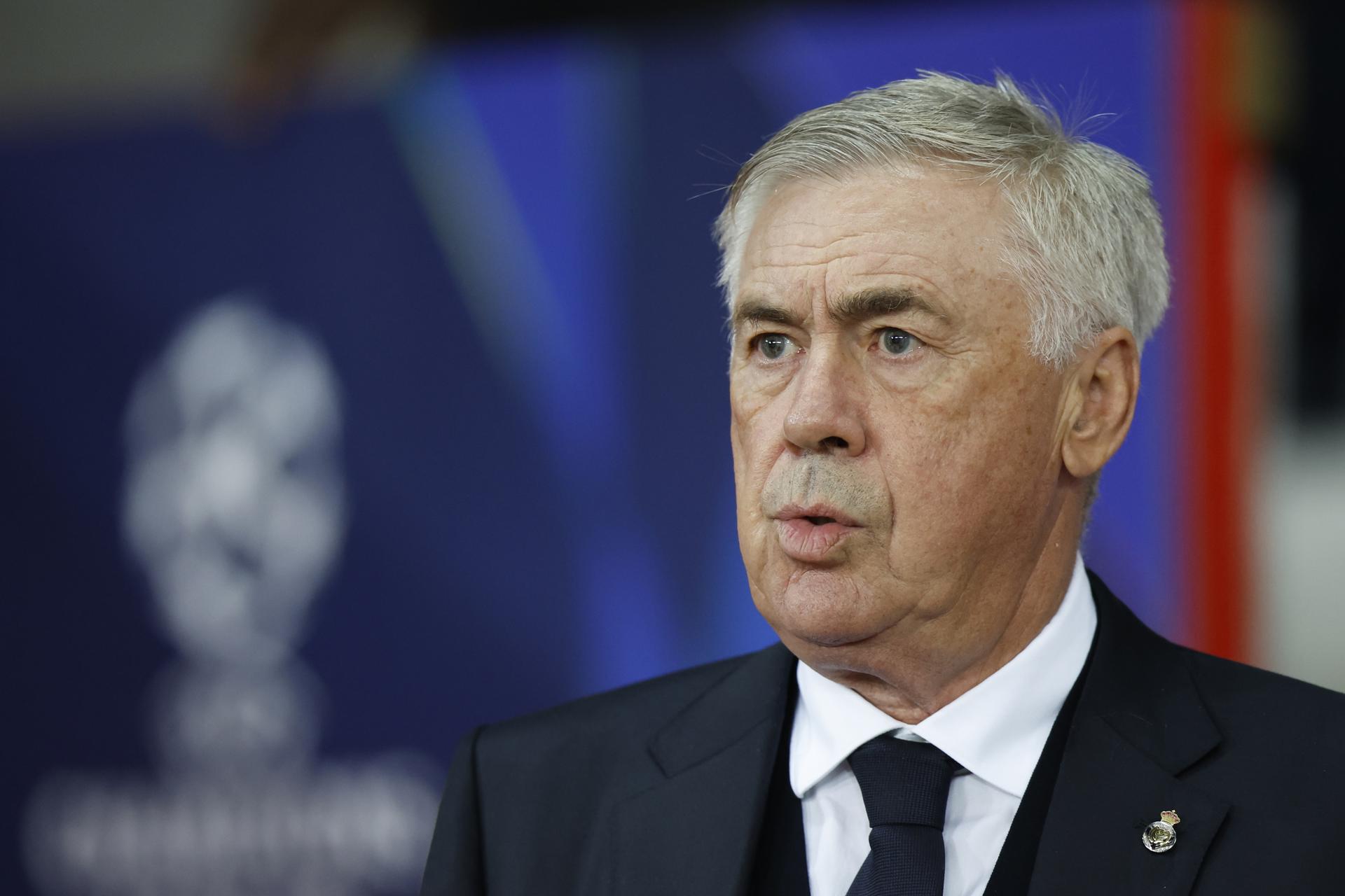 Carlo Ancelotti, técnico del Real Madrid, en Lille. EFE/EPA/MOHAMMED BADRA