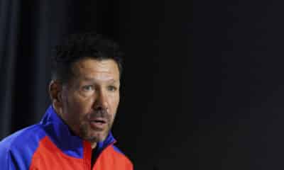 Simeone, durante la rueda de prensa de este sábado. EFE/Sergio Perez