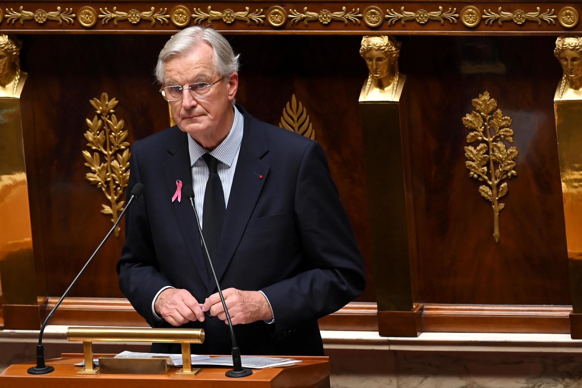 El primer ministro francés, el conservador Michel Barnier, este martes ante la Asamblea. EFE/EPA/JULIEN MATTIA