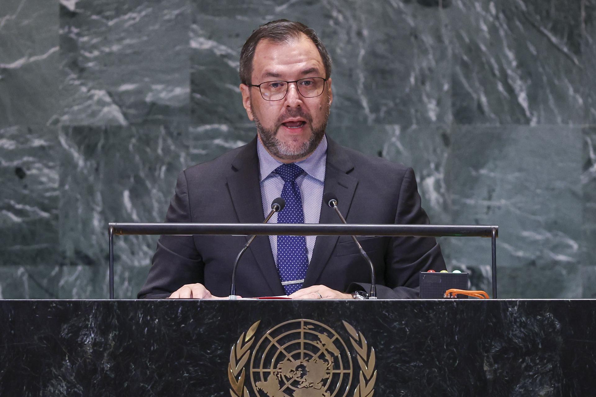 Fotografía de archivo del ministro de Relaciones Exteriores de Venezuela, Yvan Gil Pinto, durante la 'Cumbre del Futuro' que se celebró en la Sede de las Naciones Unidas en Nueva York. EFE/SARAH YENESEL