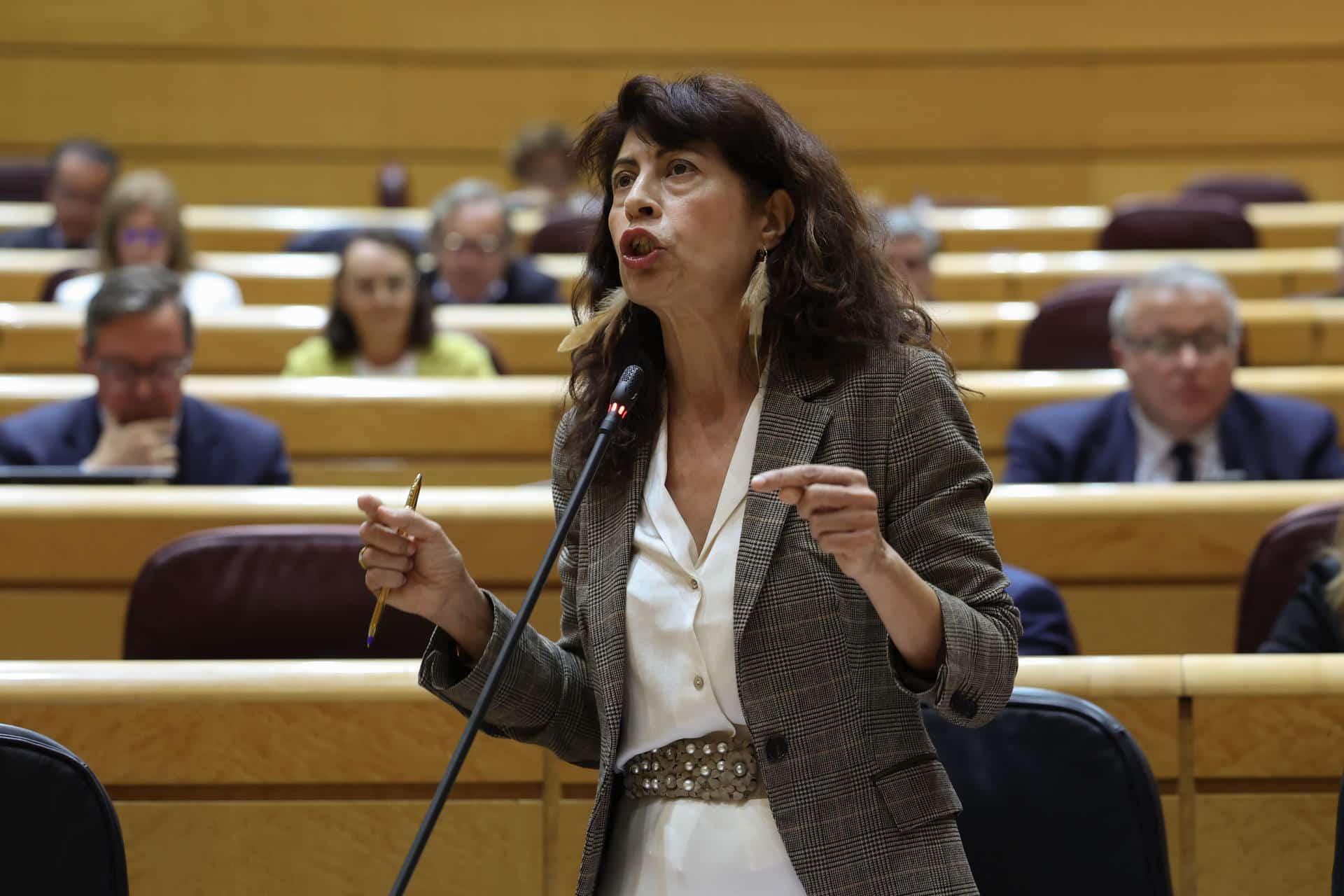 MADRID, 08/10/2024.- La ministra de Igualdad, Ana Redondo, durante la sesión de control al Gobierno celebrada este martes por el pleno del Senado. EFE/ Kiko Huesca